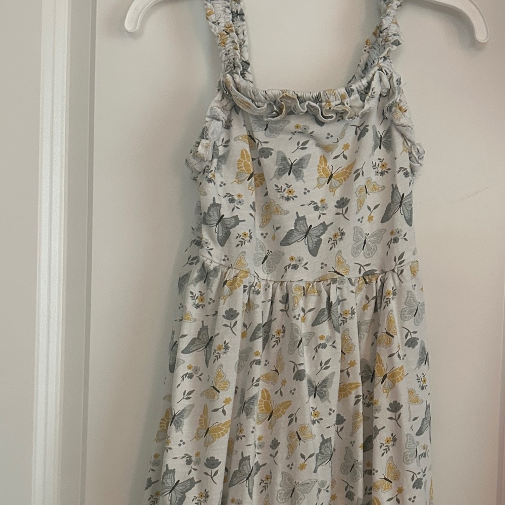 Floral Butterfly Kids Dress - Yellow and Gray